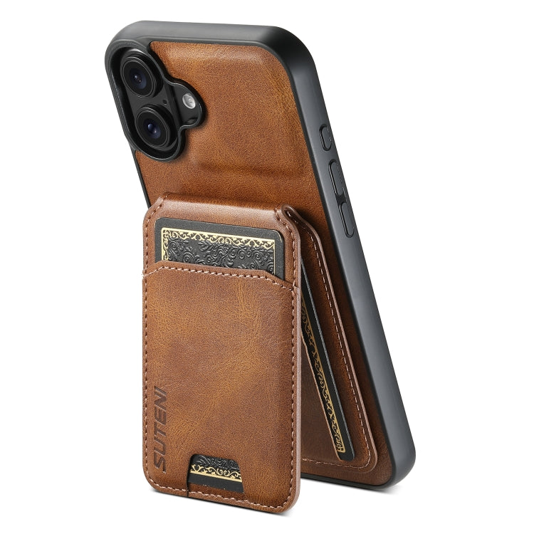 For iPhone 16 Suteni H02 Leather Wallet Stand Back Phone Case(Brown) - iPhone 16 Cases by Suteni | Online Shopping South Africa | PMC Jewellery | Buy Now Pay Later Mobicred