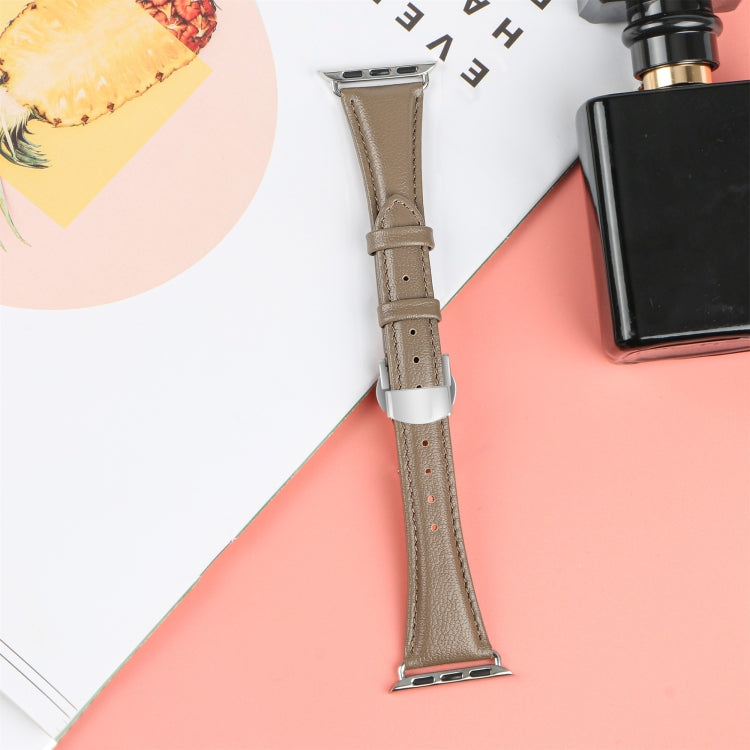 For Apple Watch Series 9 45mm Plain Leather Butterfly Buckle Watch Band(Gray+Silver) - free shipping - PMC TechLife - Order now!