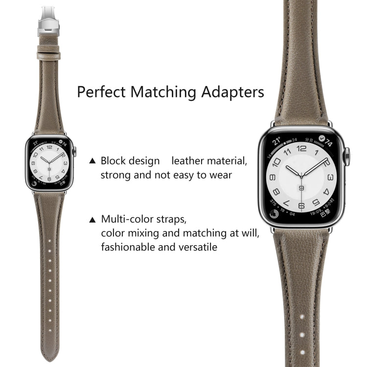 For Apple Watch Series 9 41mm Plain Leather Butterfly Buckle Watch Band(Gray+Silver) - free shipping - PMC TechLife - Order now!