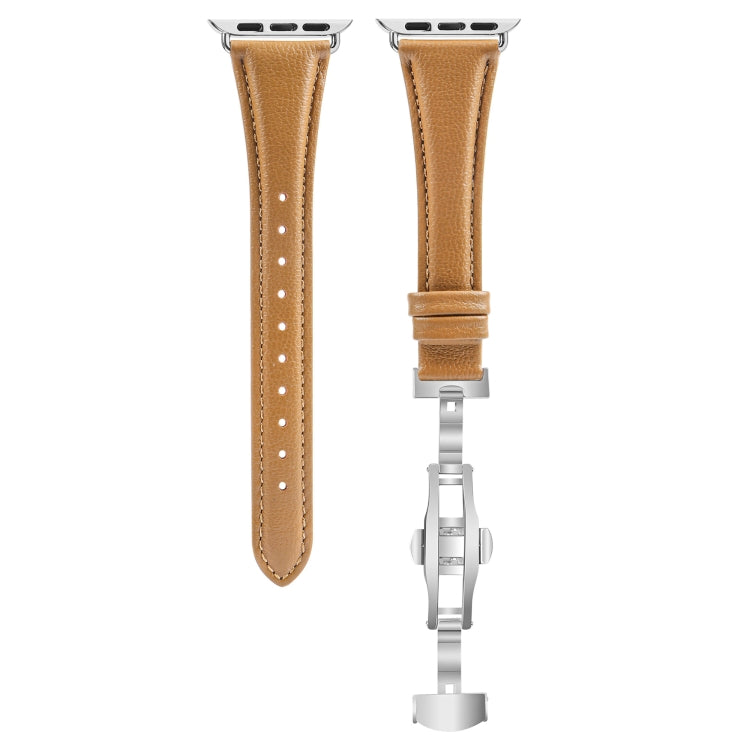 For Apple Watch SE 2022 40mm Plain Leather Butterfly Buckle Watch Band(Brown+Silver) - free shipping - PMC TechLife - Order now!
