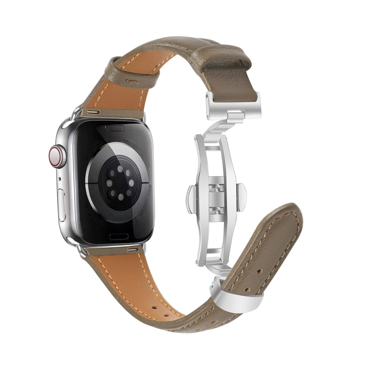 For Apple Watch Series 7 41mm Plain Leather Butterfly Buckle Watch Band(Gray+Silver) - free shipping - PMC TechLife - Order now!