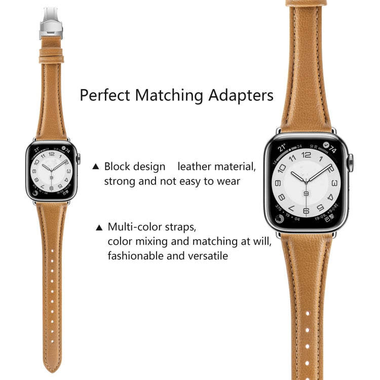 For Apple Watch Series 7 41mm Plain Leather Butterfly Buckle Watch Band(Brown+Silver) - free shipping - PMC TechLife - Order now!