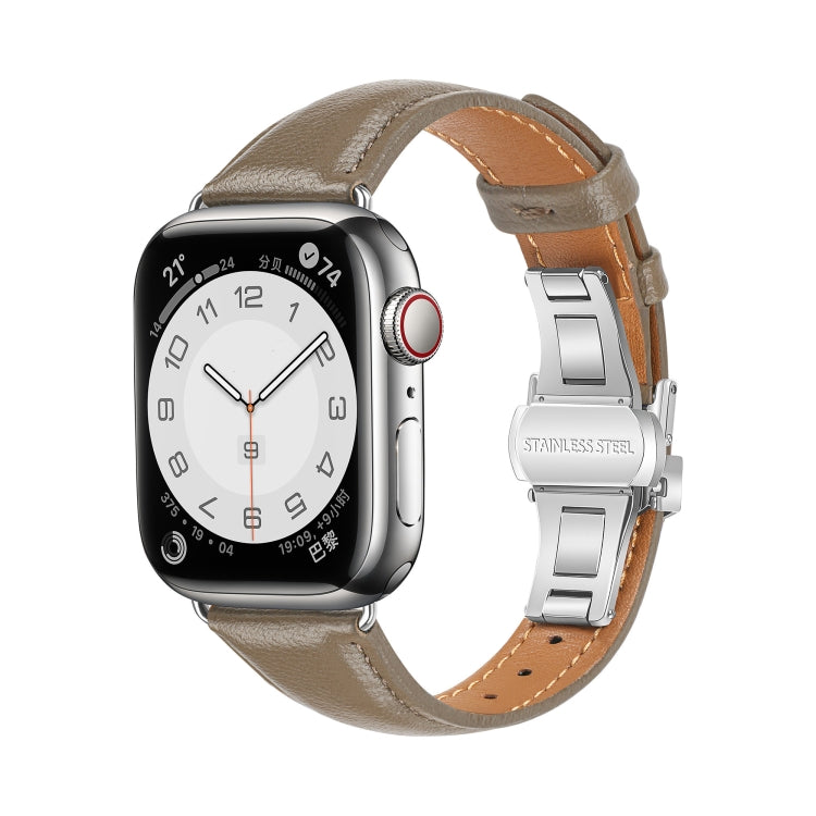 For Apple Watch Series 7 45mm Plain Leather Butterfly Buckle Watch Band(Gray+Silver) - free shipping - PMC TechLife - Order now!