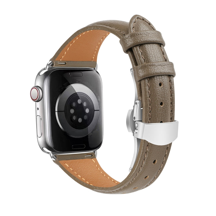 For Apple Watch Series 5 44mm Plain Leather Butterfly Buckle Watch Band(Gray+Silver) - free shipping - PMC TechLife - Order now!