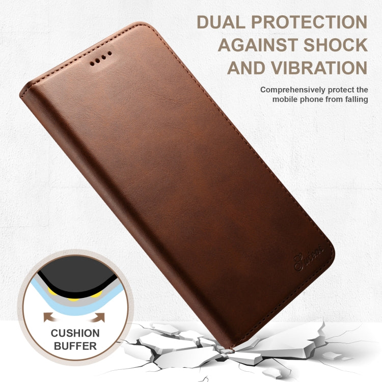 For iPhone 16 Plus Suteni Calf Texture Horizontal Flip Leather Phone Case(Brown) - iPhone 16 Plus Cases by Suteni | Online Shopping South Africa | PMC Jewellery | Buy Now Pay Later Mobicred