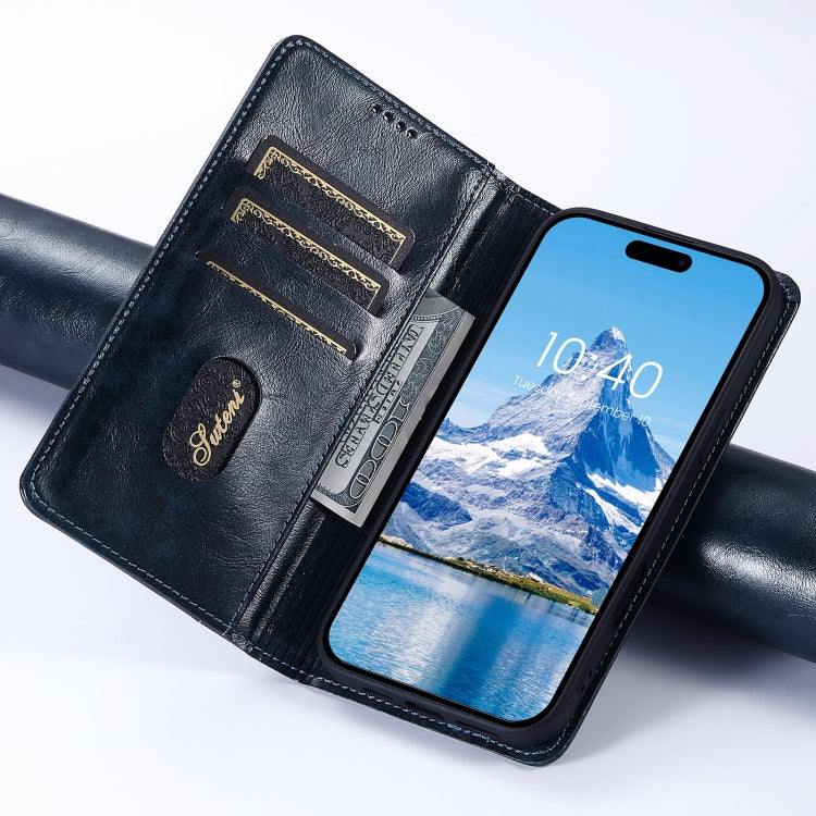 For iPhone 16 Suteni Baroque Calf Texture Buckle Wallet Leather Phone Case(Blue) - iPhone 16 Cases by Suteni | Online Shopping South Africa | PMC Jewellery | Buy Now Pay Later Mobicred