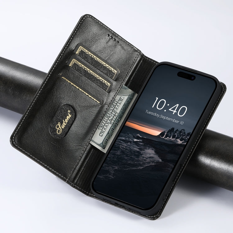 For iPhone 16 Pro Suteni Baroque Calf Texture Buckle Wallet Leather Phone Case(Black) - iPhone 16 Pro Cases by Suteni | Online Shopping South Africa | PMC Jewellery | Buy Now Pay Later Mobicred