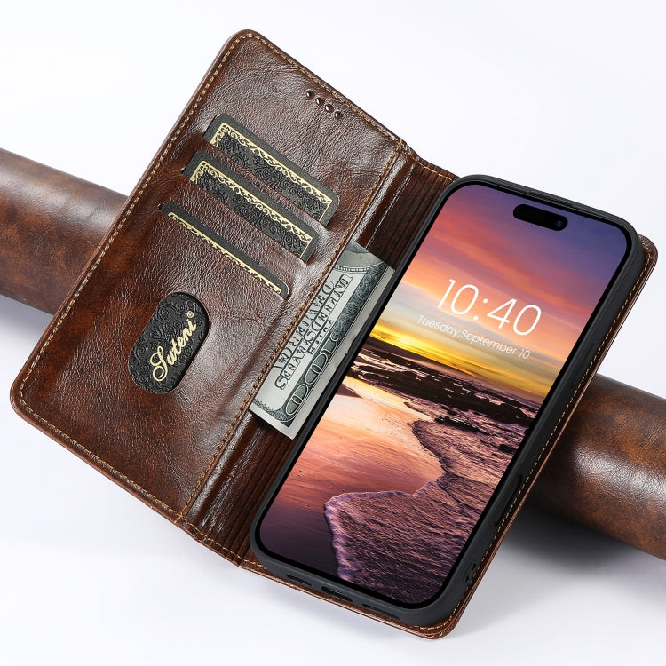 For iPhone 16 Pro Max Suteni Baroque Calf Texture Buckle Wallet Leather Phone Case(Khaki) - iPhone 16 Pro Max Cases by Suteni | Online Shopping South Africa | PMC Jewellery | Buy Now Pay Later Mobicred