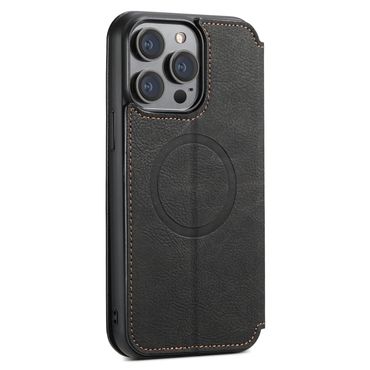 For iPhone 15 Plus Suteni J06 Retro Matte Litchi Texture Leather MagSafe Phone Case(Black) - iPhone 15 Plus Cases by Suteni | Online Shopping South Africa | PMC Jewellery | Buy Now Pay Later Mobicred