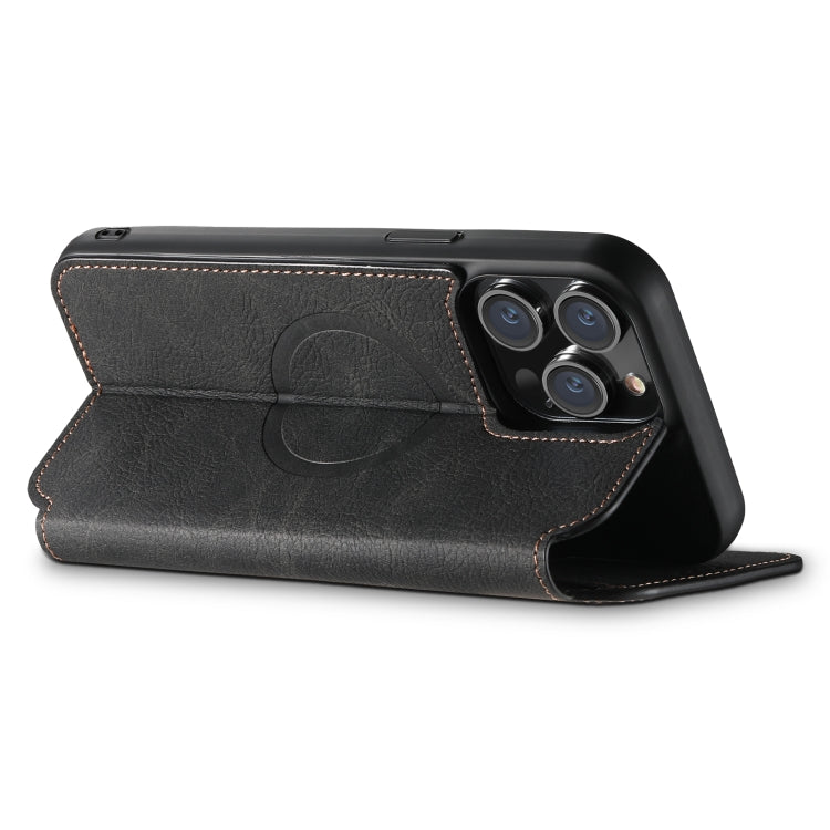 For iPhone 15 Plus Suteni J06 Retro Matte Litchi Texture Leather MagSafe Phone Case(Black) - iPhone 15 Plus Cases by Suteni | Online Shopping South Africa | PMC Jewellery | Buy Now Pay Later Mobicred