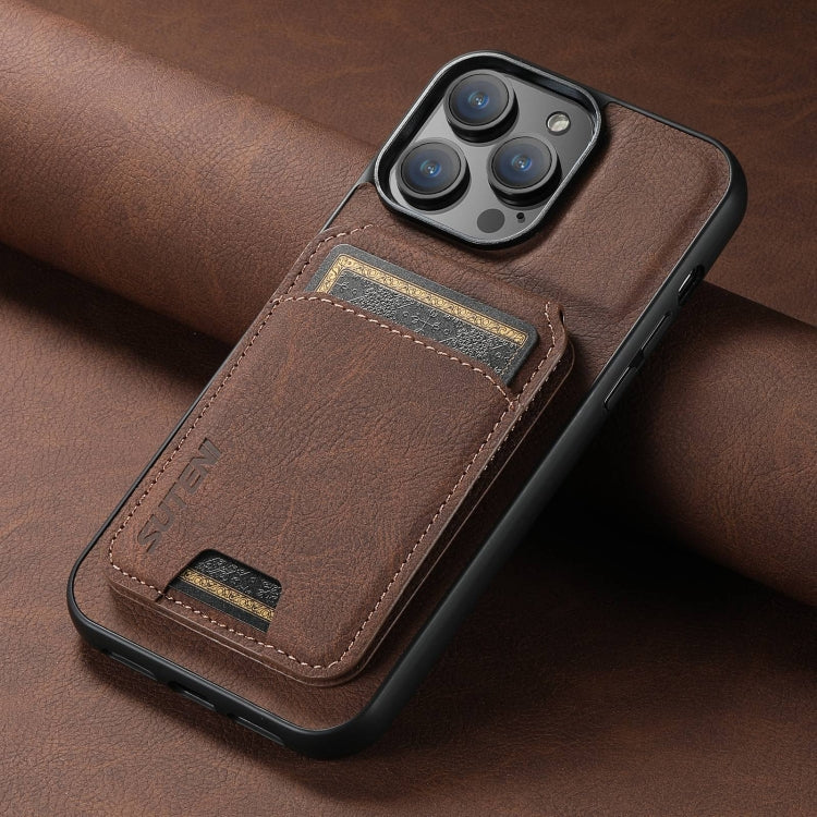 For iPhone 16 Pro Max Suteni H02 Litchi Leather Card Wallet Stand Back Phone Case(Brown) - iPhone 16 Pro Max Cases by Suteni | Online Shopping South Africa | PMC Jewellery | Buy Now Pay Later Mobicred