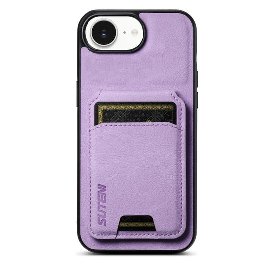 For iPhone 16e Suteni H02 Litchi Leather Card Wallet Stand Back Phone Case(Purple) - iPhone 16e Cases by Suteni | Online Shopping South Africa | PMC Jewellery | Buy Now Pay Later Mobicred