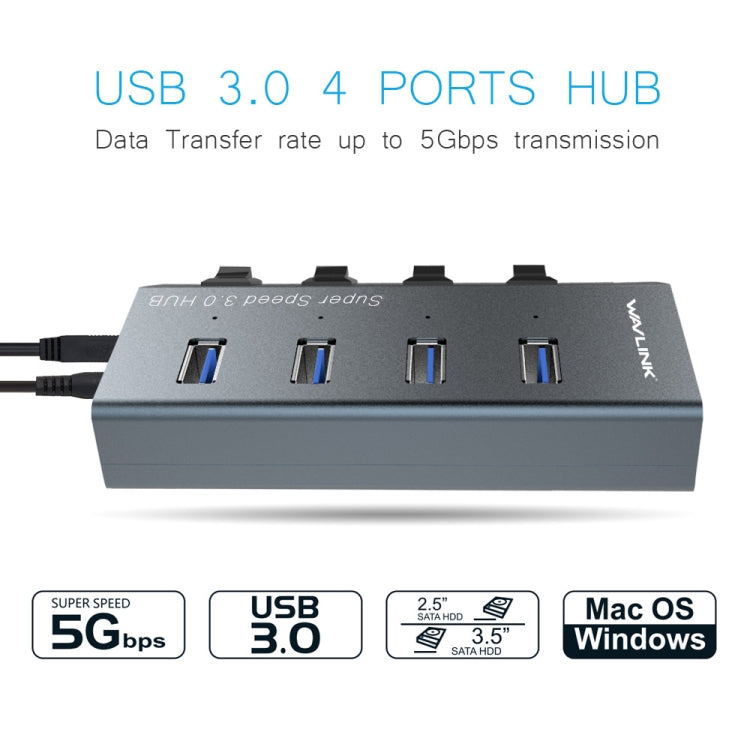 WAVLINK WL-UH3049 USB 3.0 4-Ports Desktop Fast Charger Station with Independent Switch(UK Plug) - USB 3.0 HUB by WAVLINK | Online Shopping South Africa | PMC Jewellery | Buy Now Pay Later Mobicred