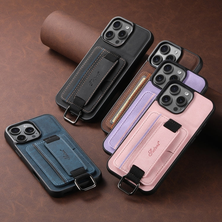 For iPhone 16e Suteni H13 Litchi Leather Wrist Strap Wallet Back Phone Case(Pink) - iPhone 16e Cases by Suteni | Online Shopping South Africa | PMC TechLife | Buy Now Pay Later Mobicred
