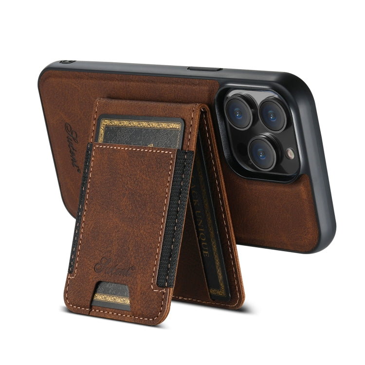 For iPhone 15 Pro Max Suteni H17 Litchi Texture Leather MagSafe Detachable Wallet Phone Case(Brown) - iPhone 15 Pro Max Cases by Suteni | Online Shopping South Africa | PMC Jewellery | Buy Now Pay Later Mobicred