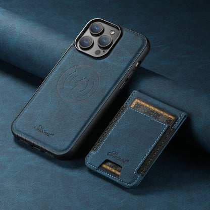 For iPhone 15 Pro Max Suteni H17 Litchi Texture Leather MagSafe Detachable Wallet Phone Case(Blue) - iPhone 15 Pro Max Cases by Suteni | Online Shopping South Africa | PMC Jewellery | Buy Now Pay Later Mobicred