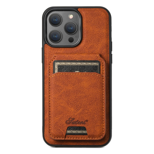 For iPhone 15 Pro Suteni H17 Litchi Texture Leather MagSafe Detachable Wallet Phone Case(Khaki) - iPhone 15 Pro Cases by Suteni | Online Shopping South Africa | PMC Jewellery | Buy Now Pay Later Mobicred