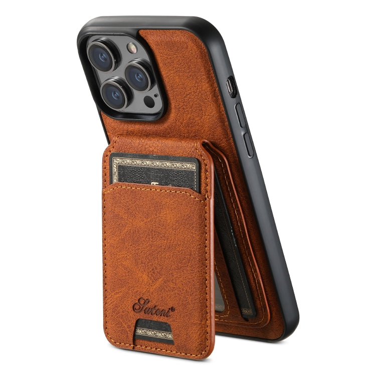 For iPhone 15 Pro Suteni H17 Litchi Texture Leather MagSafe Detachable Wallet Phone Case(Khaki) - iPhone 15 Pro Cases by Suteni | Online Shopping South Africa | PMC Jewellery | Buy Now Pay Later Mobicred