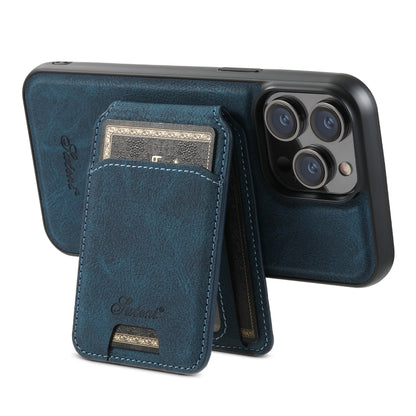 For iPhone 15 Pro Suteni H17 Litchi Texture Leather MagSafe Detachable Wallet Phone Case(Blue) - iPhone 15 Pro Cases by Suteni | Online Shopping South Africa | PMC Jewellery | Buy Now Pay Later Mobicred