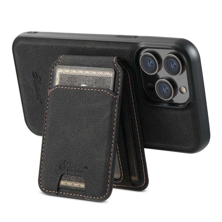 For iPhone 15 Plus Suteni H17 Litchi Texture Leather MagSafe Detachable Wallet Phone Case(Black) - iPhone 15 Plus Cases by Suteni | Online Shopping South Africa | PMC Jewellery | Buy Now Pay Later Mobicred