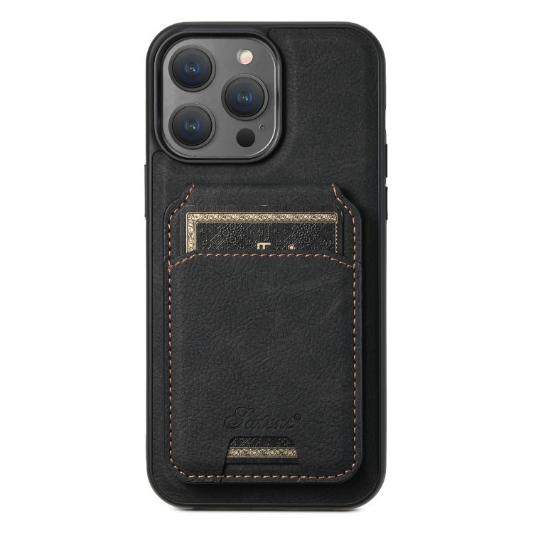 For iPhone 14 Pro Suteni H17 Litchi Texture Leather MagSafe Detachable Wallet Phone Case(Black) - iPhone 14 Pro Cases by Suteni | Online Shopping South Africa | PMC Jewellery | Buy Now Pay Later Mobicred