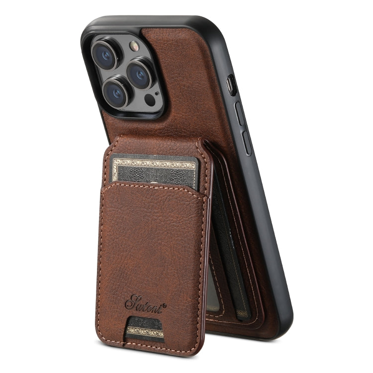 For iPhone 12  Suteni H17 Litchi Texture Leather MagSafe Detachable Wallet Phone Case(Brown) - iPhone 12 / 12 Pro Cases by Suteni | Online Shopping South Africa | PMC Jewellery | Buy Now Pay Later Mobicred