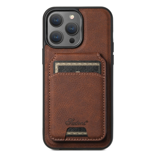 For iPhone 12 Pro Suteni H17 Litchi Texture Leather MagSafe Detachable Wallet Phone Case(Brown) - iPhone 12 / 12 Pro Cases by Suteni | Online Shopping South Africa | PMC Jewellery | Buy Now Pay Later Mobicred