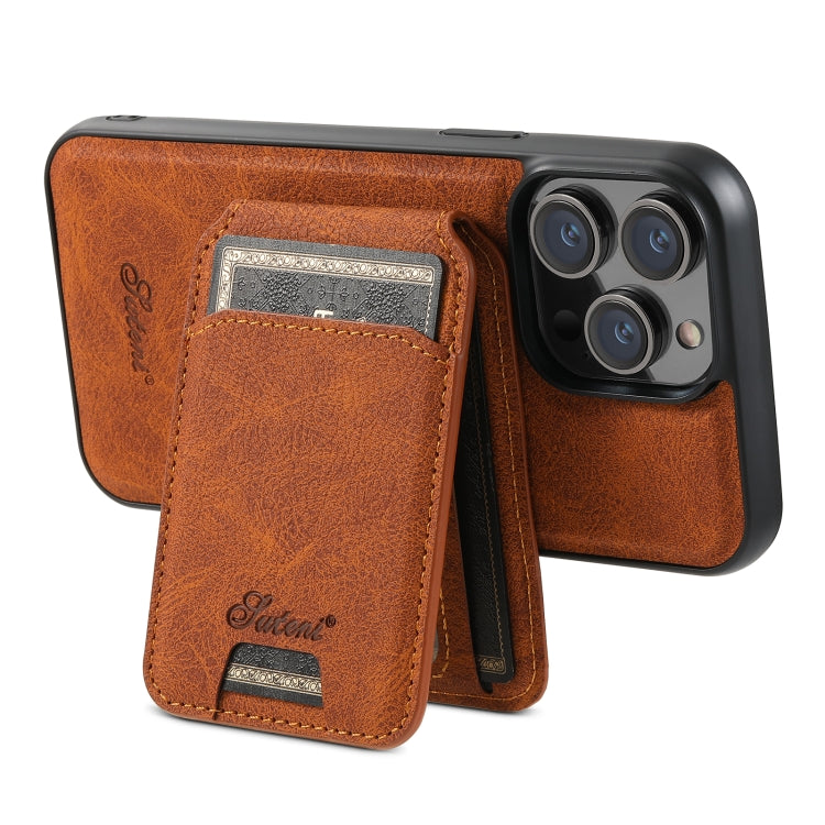 For iPhone 12 Pro Suteni H17 Litchi Texture Leather MagSafe Detachable Wallet Phone Case(Khaki) - iPhone 12 / 12 Pro Cases by Suteni | Online Shopping South Africa | PMC Jewellery | Buy Now Pay Later Mobicred