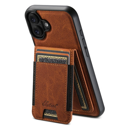 For iPhone 16 Suteni H17 Litchi Texture Leather MagSafe Detachable Wallet Phone Case(Khaki) - iPhone 16 Cases by Suteni | Online Shopping South Africa | PMC Jewellery | Buy Now Pay Later Mobicred