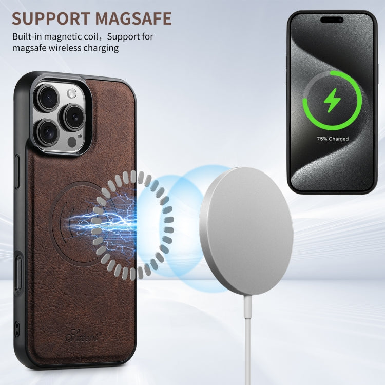 For iPhone 16 Pro Suteni H17 Litchi Texture Leather MagSafe Detachable Wallet Phone Case(Brown) - iPhone 16 Pro Cases by Suteni | Online Shopping South Africa | PMC Jewellery | Buy Now Pay Later Mobicred