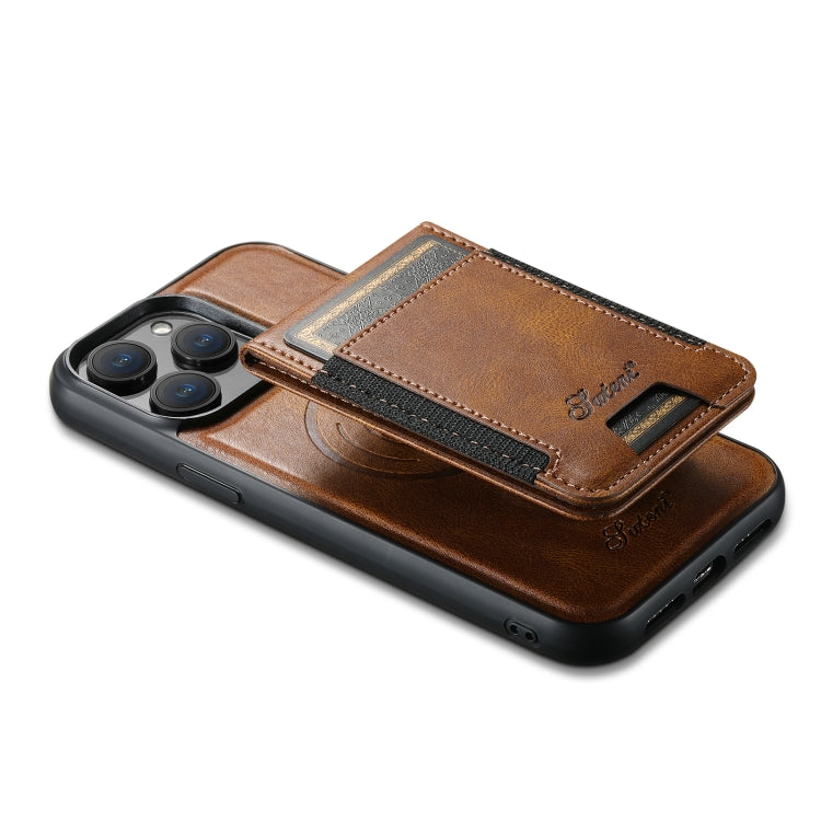 For iPhone 15 Plus Suteni H17 Oil Eax Leather MagSafe Detachable Wallet Phone Case(Brown) - iPhone 15 Plus Cases by Suteni | Online Shopping South Africa | PMC Jewellery | Buy Now Pay Later Mobicred