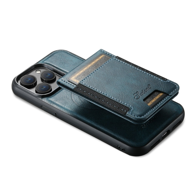 For iPhone 15 Suteni H17 Oil Eax Leather MagSafe Detachable Wallet Phone Case(Blue) - iPhone 15 Cases by Suteni | Online Shopping South Africa | PMC Jewellery | Buy Now Pay Later Mobicred