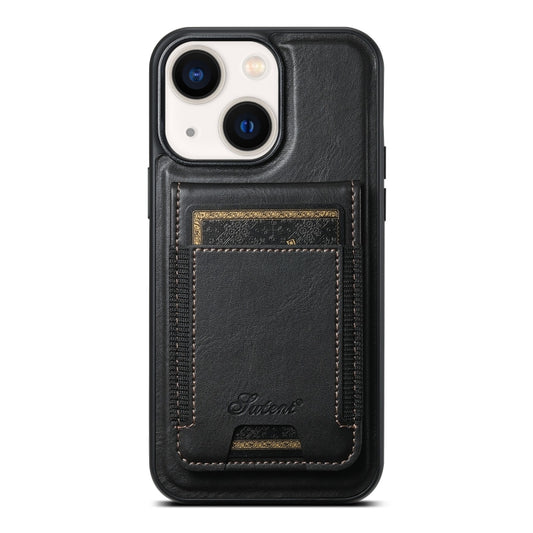 For iPhone 14 Plus Suteni H17 Oil Eax Leather MagSafe Detachable Wallet Phone Case(Black) - iPhone 14 Plus Cases by Suteni | Online Shopping South Africa | PMC Jewellery | Buy Now Pay Later Mobicred