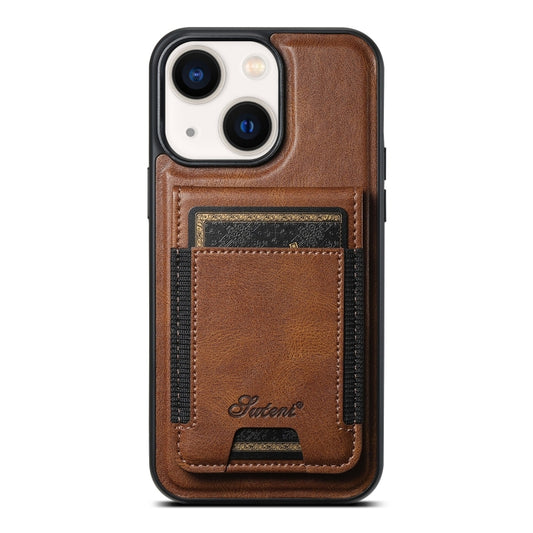 For iPhone 14 Suteni H17 Oil Eax Leather MagSafe Detachable Wallet Phone Case(Brown) - iPhone 14 Cases by Suteni | Online Shopping South Africa | PMC Jewellery | Buy Now Pay Later Mobicred