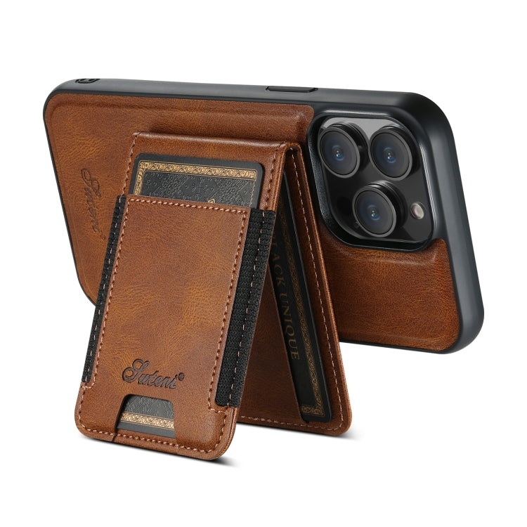 For iPhone 14 Pro Max Suteni H17 Oil Eax Leather MagSafe Detachable Wallet Phone Case(Brown) - iPhone 14 Pro Max Cases by Suteni | Online Shopping South Africa | PMC Jewellery | Buy Now Pay Later Mobicred