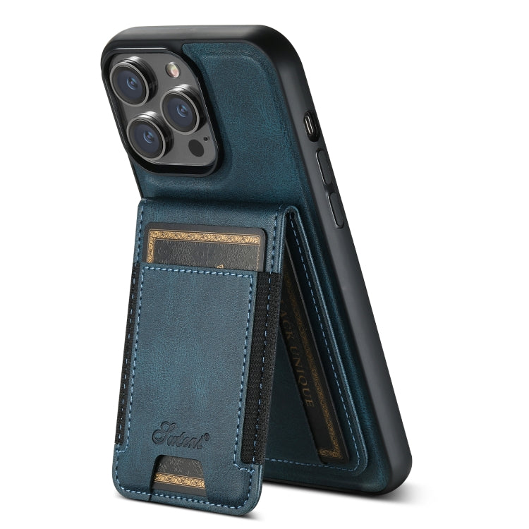 For iPhone 14 Pro Max Suteni H17 Oil Eax Leather MagSafe Detachable Wallet Phone Case(Blue) - iPhone 14 Pro Max Cases by Suteni | Online Shopping South Africa | PMC Jewellery | Buy Now Pay Later Mobicred