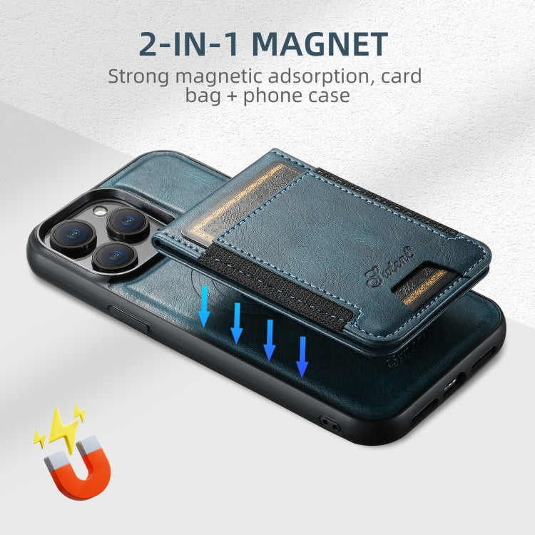 For iPhone 16 Pro Suteni H17 Oil Eax Leather MagSafe Detachable Wallet Phone Case(Blue) - iPhone 16 Pro Cases by Suteni | Online Shopping South Africa | PMC Jewellery | Buy Now Pay Later Mobicred