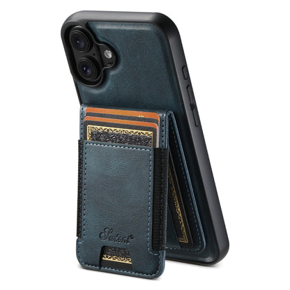 For iPhone 16 Plus Suteni H17 Oil Eax Leather MagSafe Detachable Wallet Phone Case(Blue) - iPhone 16 Plus Cases by Suteni | Online Shopping South Africa | PMC Jewellery | Buy Now Pay Later Mobicred