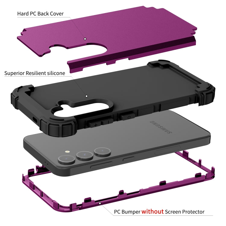 For Samsung Galaxy S24 5G 3 in 1 Silicone Hybrid PC Shockproof Phone Case(Dark Purple) - Galaxy S24 5G Cases by PMC Jewellery | Online Shopping South Africa | PMC Jewellery