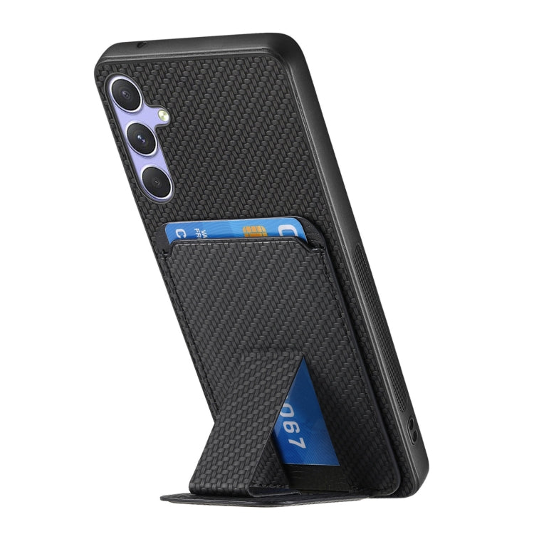 For Samsung Galaxy S25+ 5G Carbon Fiber Card Bag Fold Stand Phone Case(Black) - Galaxy S25+ 5G Cases by PMC Jewellery | Online Shopping South Africa | PMC Jewellery | Buy Now Pay Later Mobicred