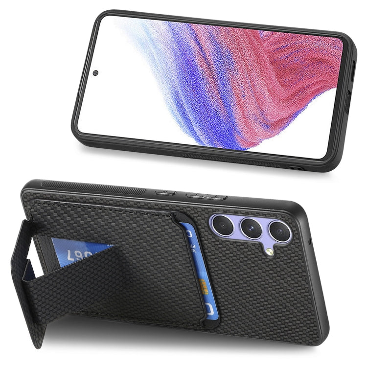 For Samsung Galaxy S25+ 5G Carbon Fiber Card Bag Fold Stand Phone Case(Black) - Galaxy S25+ 5G Cases by PMC Jewellery | Online Shopping South Africa | PMC Jewellery | Buy Now Pay Later Mobicred