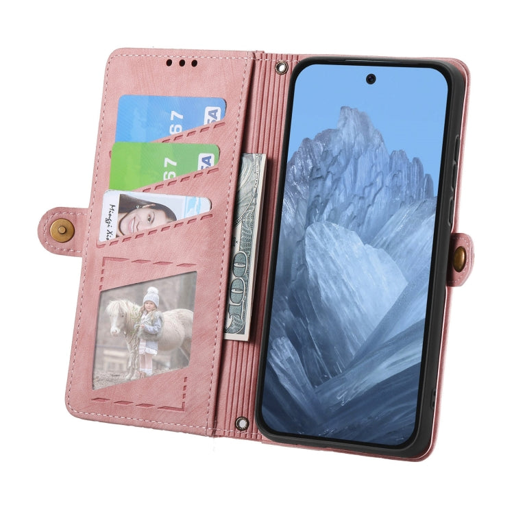 For Google Pixel 9 Geometric Zipper Wallet Side Buckle Leather Phone Case(Pink) - Google Cases by PMC Jewellery | Online Shopping South Africa | PMC Jewellery | Buy Now Pay Later Mobicred