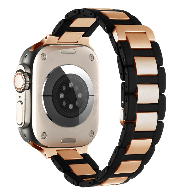 For Apple Watch SE 2022 40mm Rubber Stainless Steel Magnetic Watch Band(Black+Rose Gold) - Watch Bands by PMC Jewellery | Online Shopping South Africa | PMC Jewellery