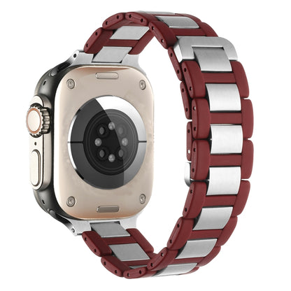 For Apple Watch Series 6 44mm Rubber Stainless Steel Magnetic Watch Band(Wine+Silver) - Watch Bands by PMC Jewellery | Online Shopping South Africa | PMC Jewellery