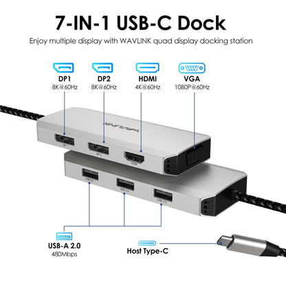 WAVLINK WL-UMD307 Type-C to 2DP + 4K HD + VGA + 3 x USB2.0 HUB Docking Station - USB HUB by WAVLINK | Online Shopping South Africa | PMC Jewellery | Buy Now Pay Later Mobicred