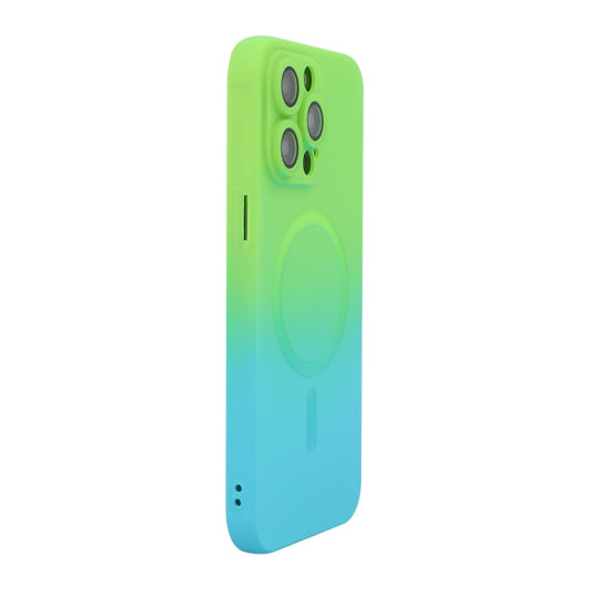 For iPhone 16 Pro Max ENKAY Hat-Prince MagSafe Rainbow Gradient Silicone Phone Case with Lens Film(Green Blue) - iPhone 16 Pro Max Cases by ENKAY | Online Shopping South Africa | PMC Jewellery | Buy Now Pay Later Mobicred