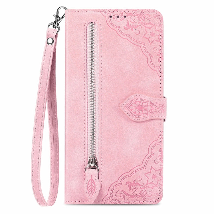 For Blackview A96 Embossed Flower Zipper Leather Phone Case(Pink) - More Brand by PMC TechLife | Online Shopping South Africa | PMC TechLife | Buy Now Pay Later Mobicred