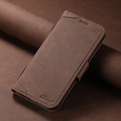 For iPhone 13 SUTENI J07 Multifunctional Horizontal Flip Magsafe Leather Phone Case(Brown) - iPhone 13 Cases by Suteni | Online Shopping South Africa | PMC Jewellery | Buy Now Pay Later Mobicred