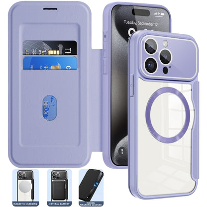 For iPhone 15 Pro Colored Shield MagSafe Magnetic RFID Anti-theft Leather Phone Case(Purple) - iPhone 15 Pro Cases by PMC Jewellery | Online Shopping South Africa | PMC Jewellery