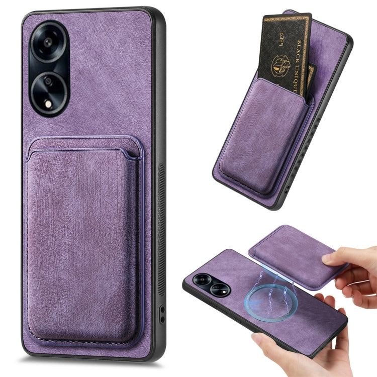 For OPPO A1 5G Retro Leather Card Bag Magnetic Phone Case(Purple) - OPPO Cases by PMC Jewellery | Online Shopping South Africa | PMC Jewellery | Buy Now Pay Later Mobicred